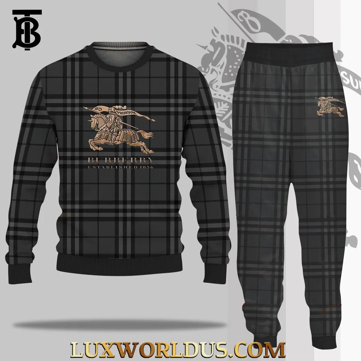 Burberry Plaid Statement Sweater and Joggers Set