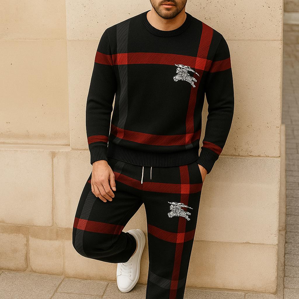 Burberry Plaid Sweater And Pants Set - Luxe Black and Red Knitwear
