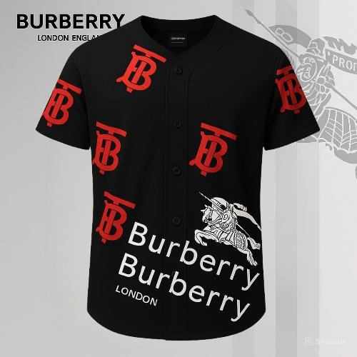 Burberry Premium Baseball Jersey | Bold Red Logo and Black Texture