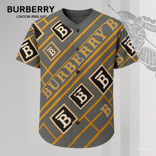 Burberry Premium Baseball Jersey in Gray and Yellow Stripes