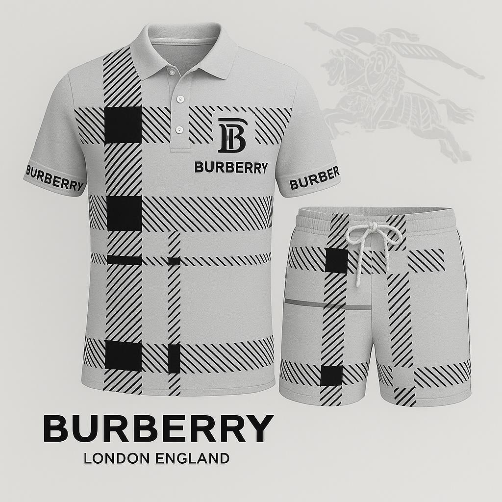 Burberry Premium Cotton Polo Short | Gray Checkered Classic