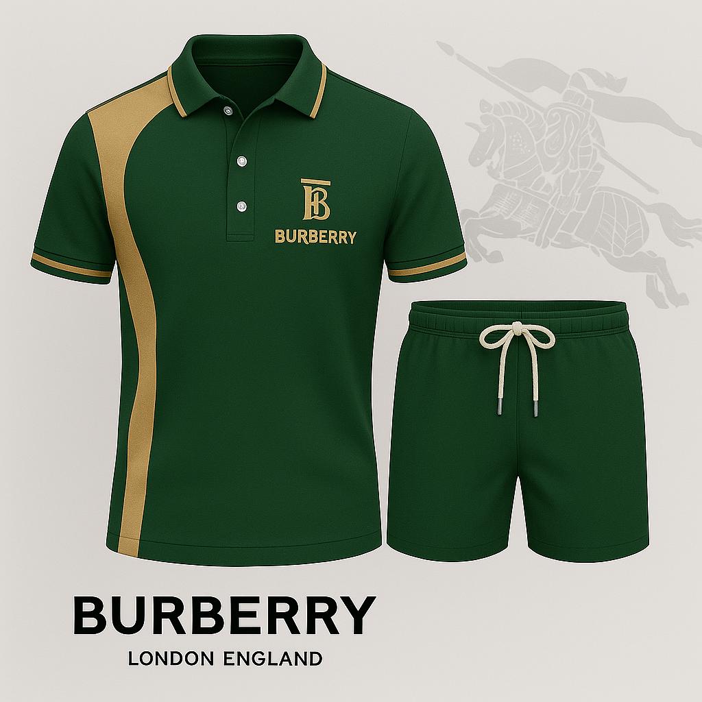 Burberry Premium Green Polo Short with Gold Accents and Drawstring Shorts