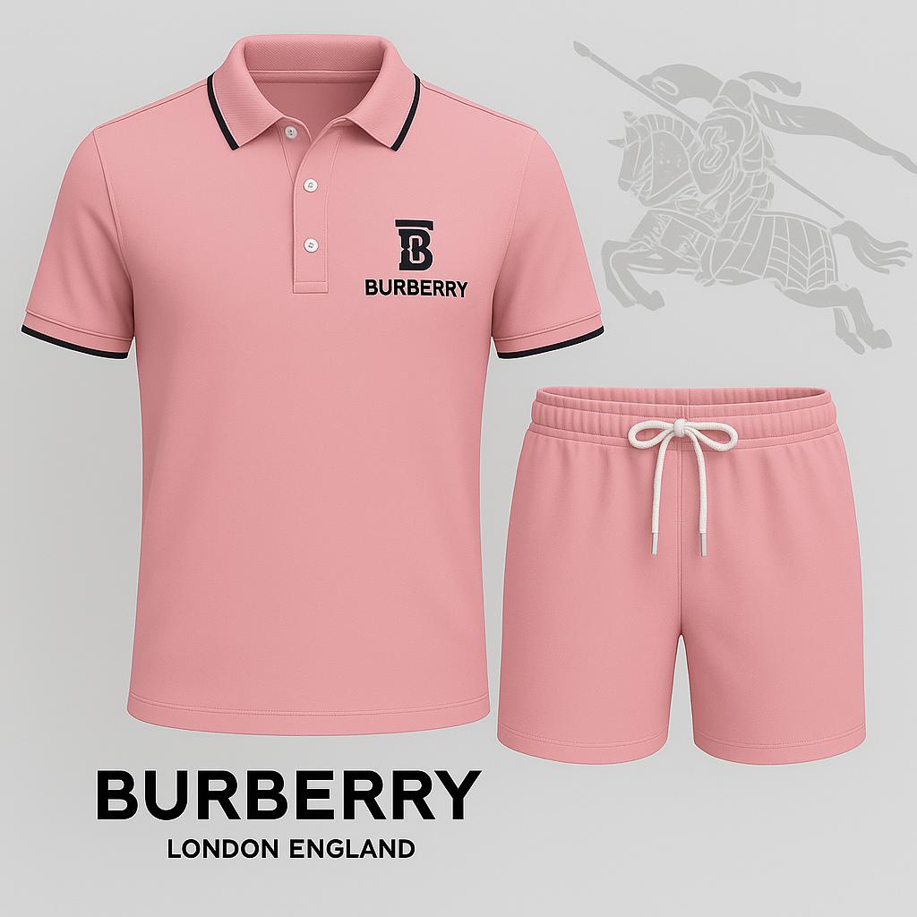 Burberry Premium Pink Polo Short with Black Trim