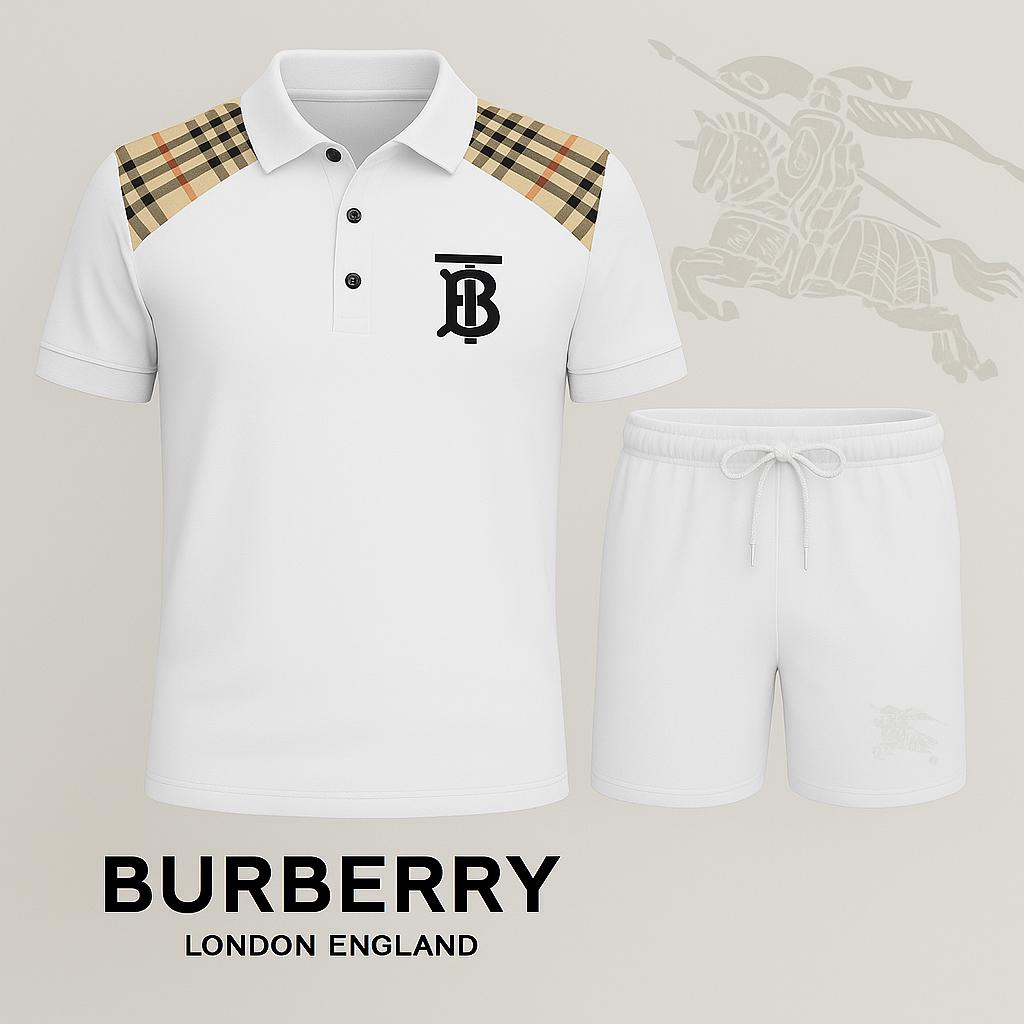 Burberry Premium Polo Short and Contrast Plaid Sleeves