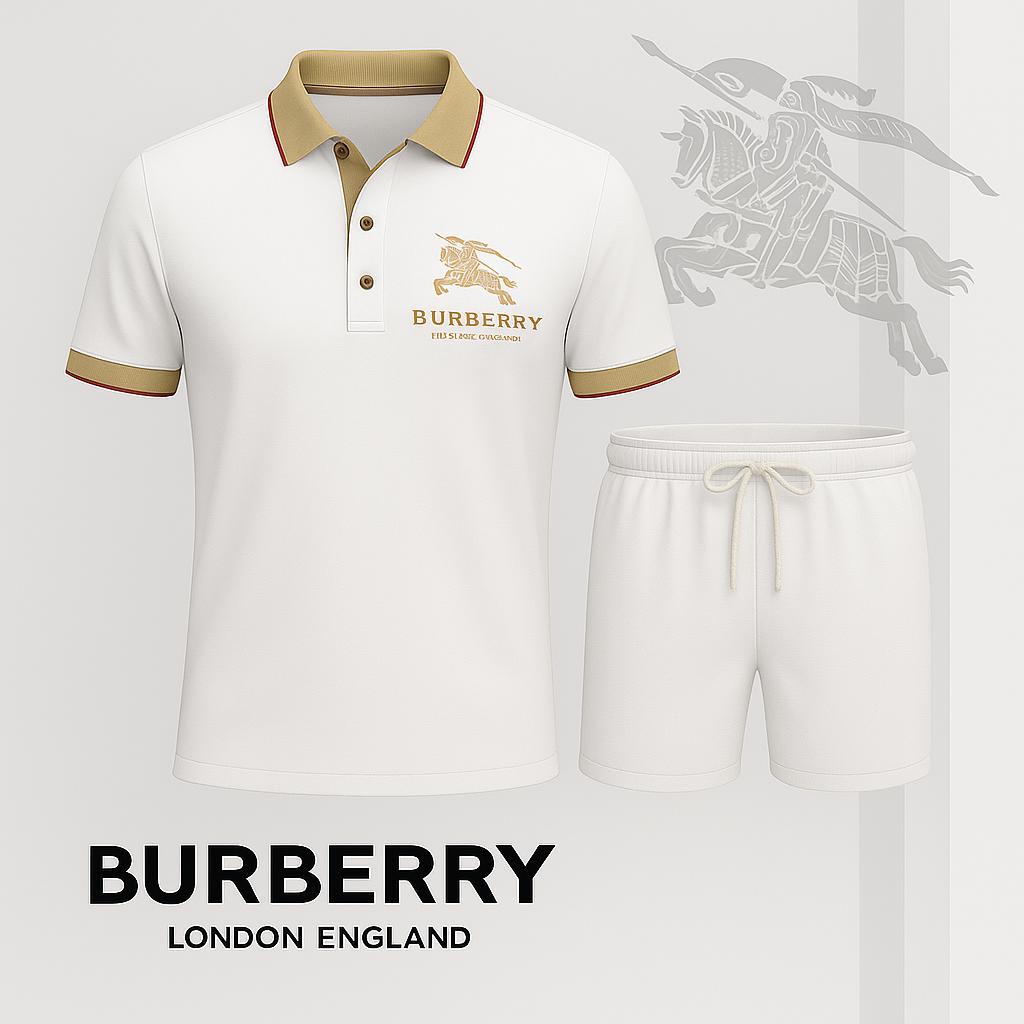 Burberry Premium Polo Short + White & Gold Accents