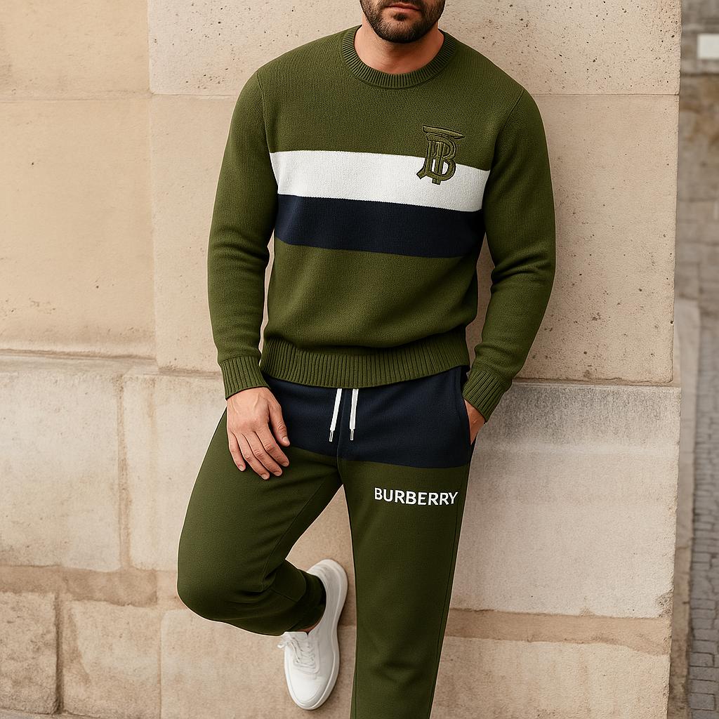 Burberry Statement Sweater And Pants Set with Bold Stripes and Premium Knitwear