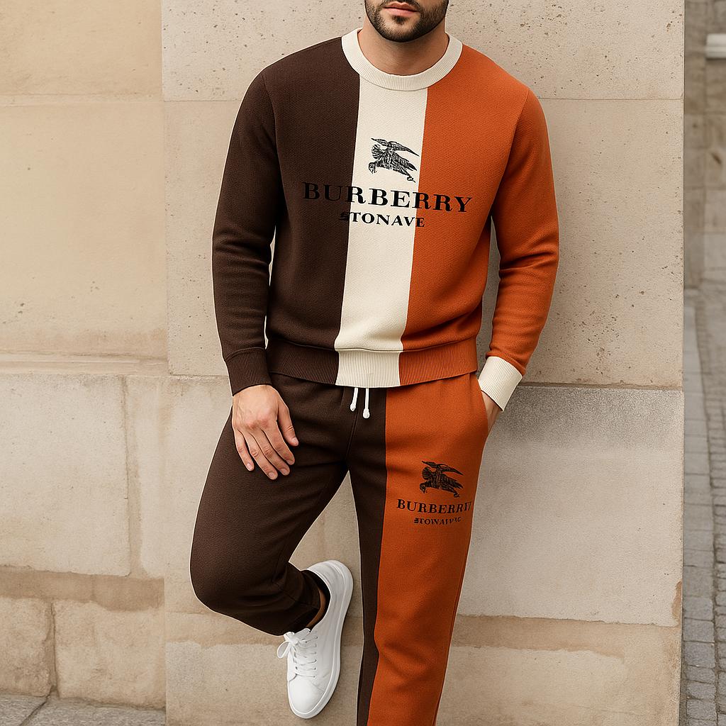 Burberry Striped Sweater And Pants Set Brown & Orange