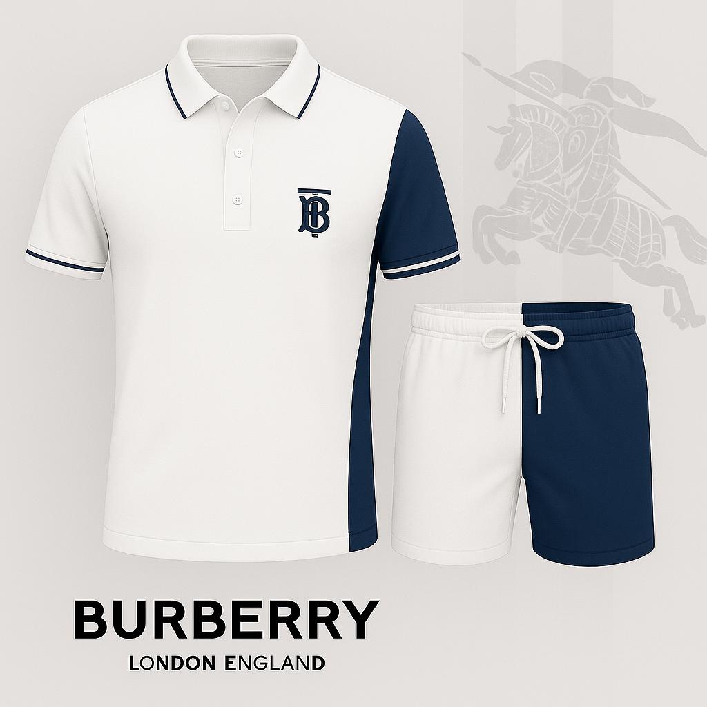 Burberry White and Navy Polo Short Set