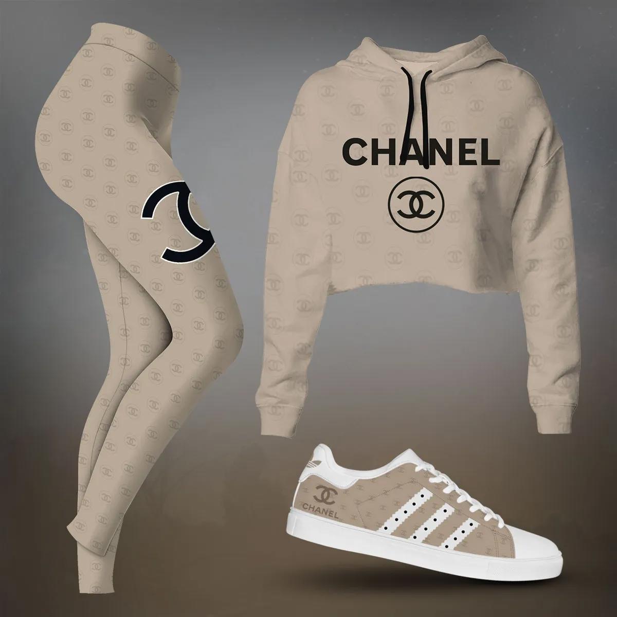 Chanel Beige Monogram Crop-Top T-Shirt and Leggings Set - Luxury Lifestyle Ad