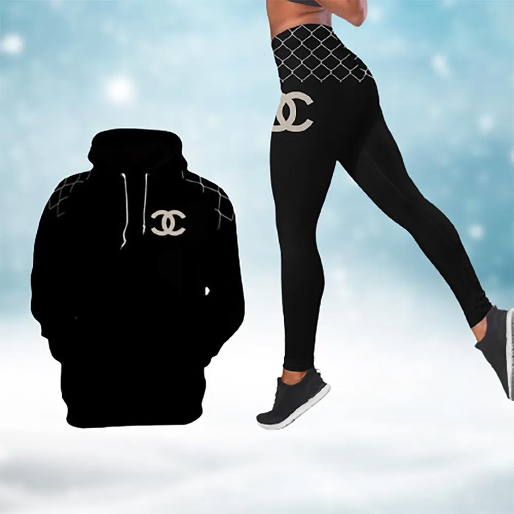 Chanel Black Leggings + Sweatshirt Set in Luxe Monogram Print