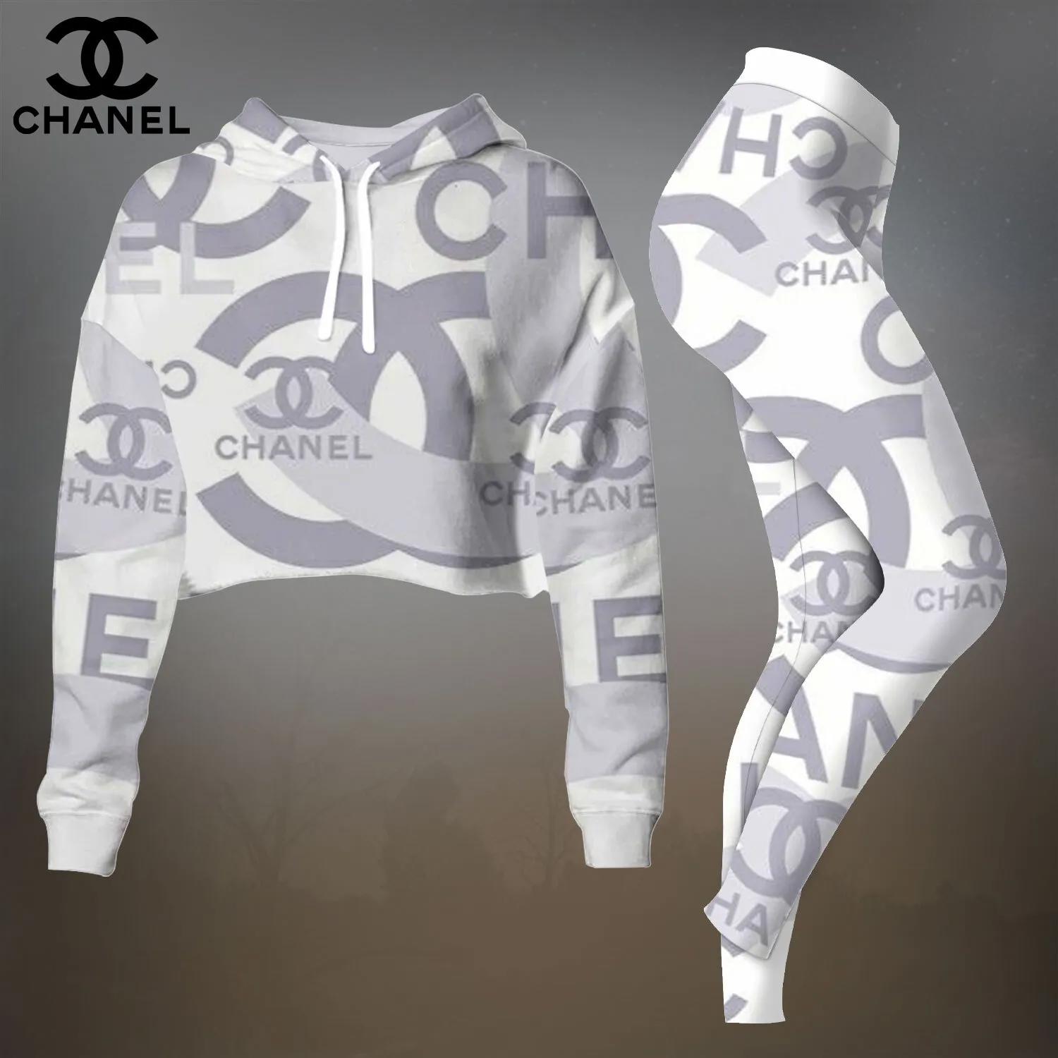 Chanel Bold White and Gray Monogram Tracksuit Set