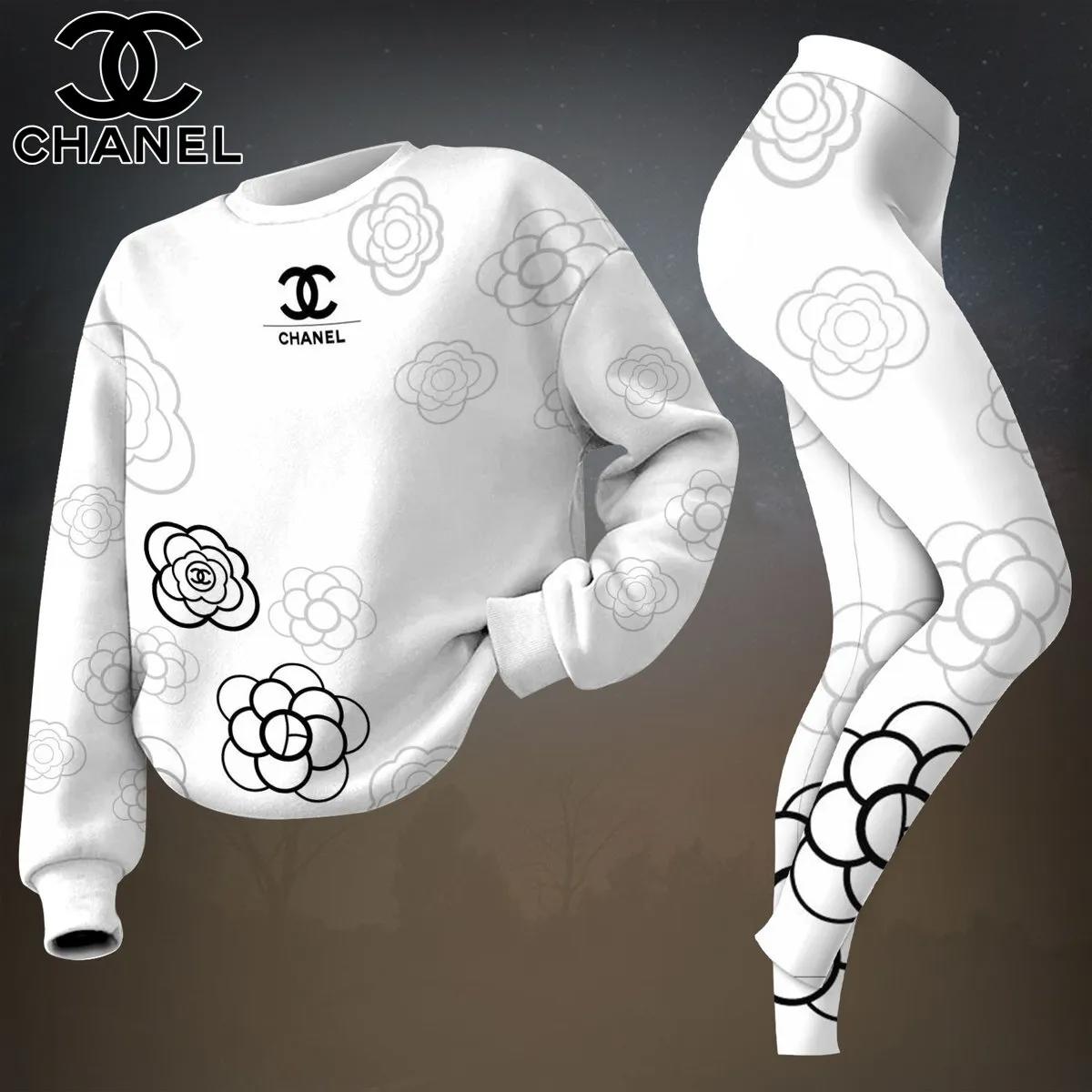 Chanel Camellia Print Sweatshirt & Leggings Set