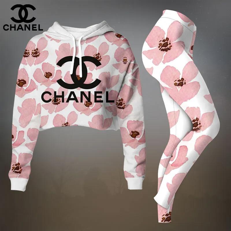 Chanel Chic Flower Crop-Top T-Shirt and Leggings Set