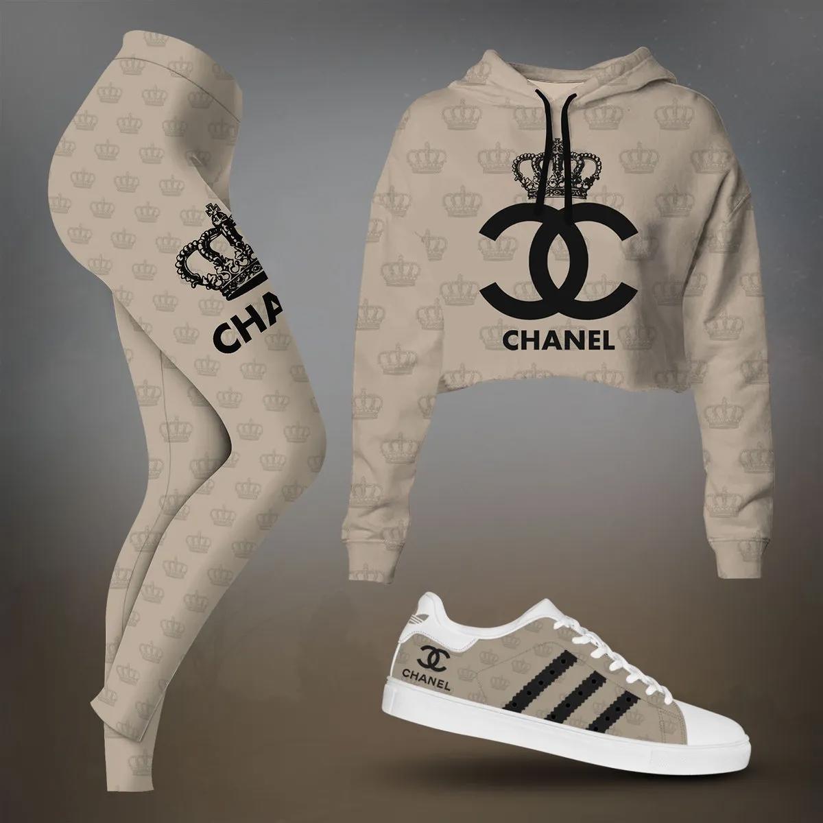 Chanel Crown-Embossed Crop Top T-Shirt and Leggings Set - Exquisite Luxe Edition