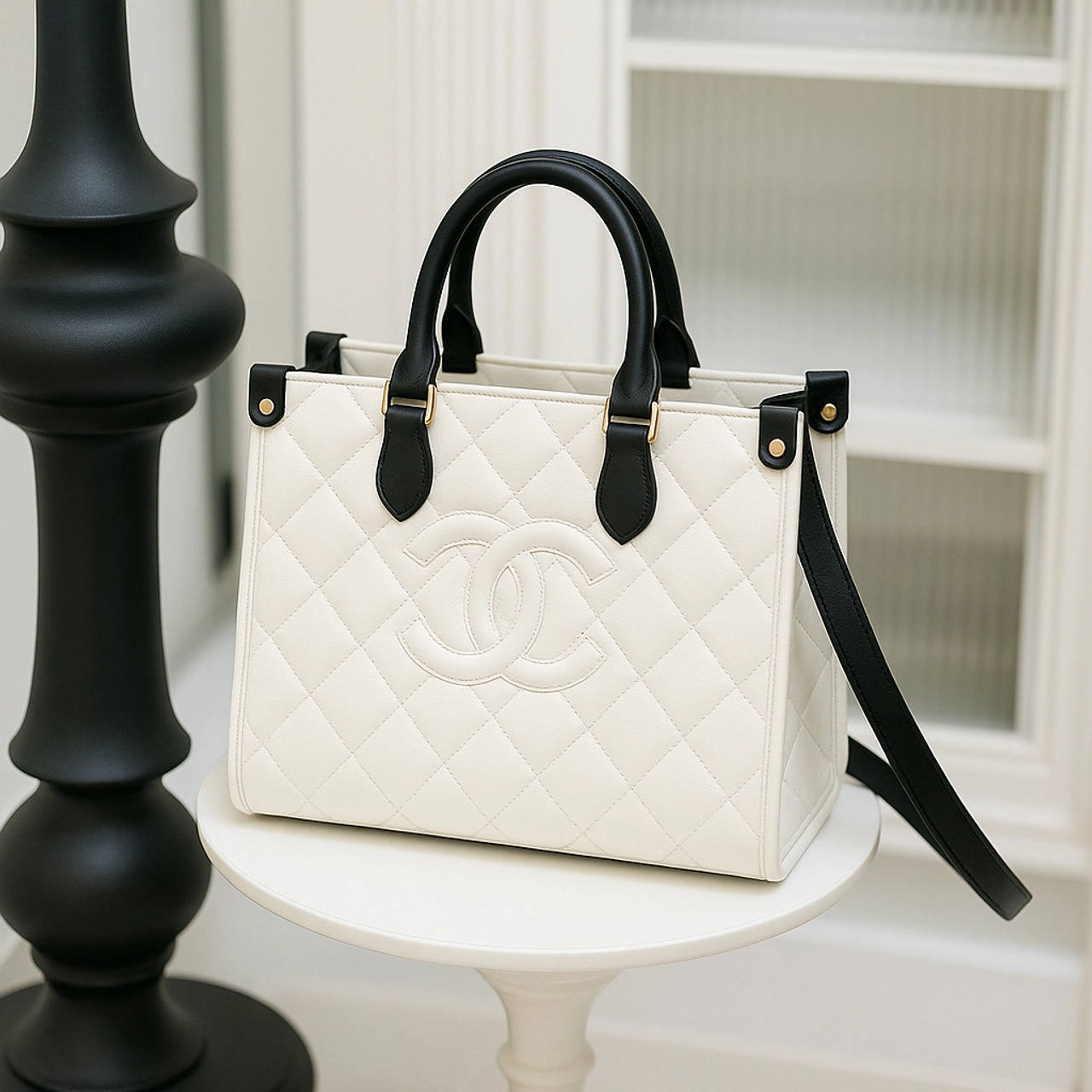 Chanel Elegance Quilted White Leather Handbag