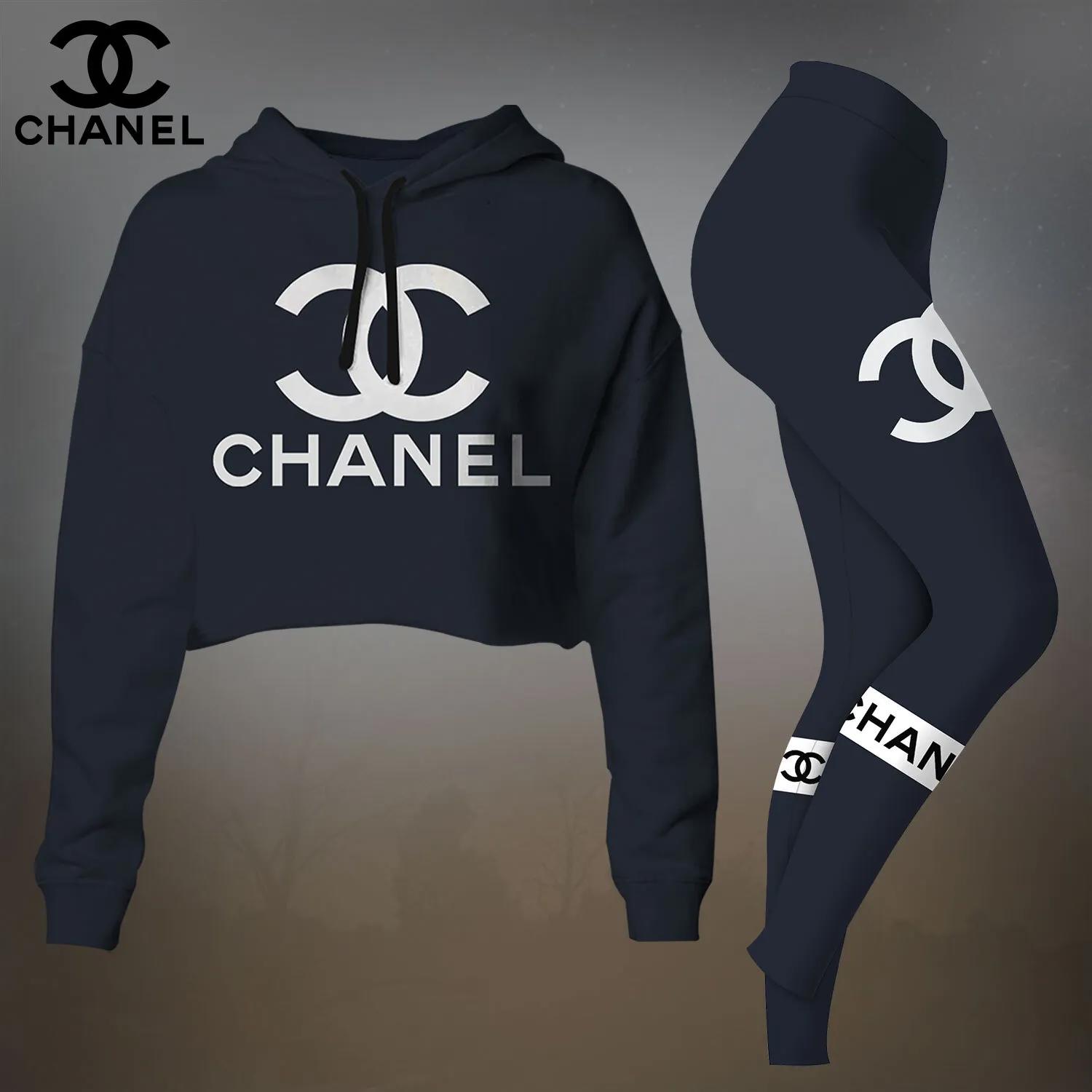 Chanel Exclusive Crop-Top T-Shirt and Leggings Set | Luxury Designer Wear - Black Edition