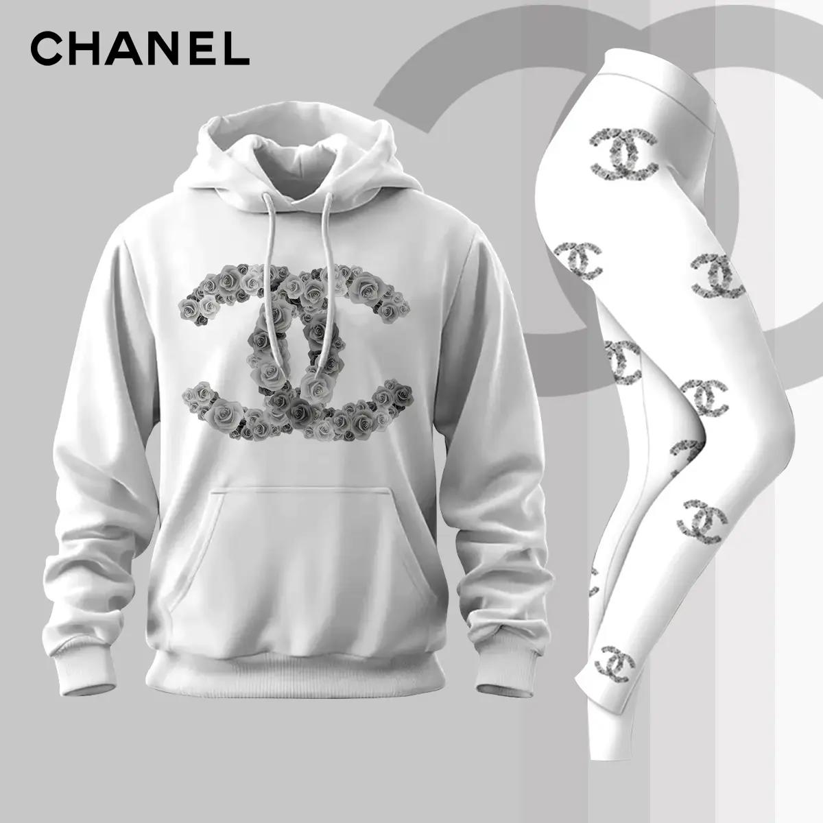 CHANEL Floral Logo Hoodie with Leggings Set