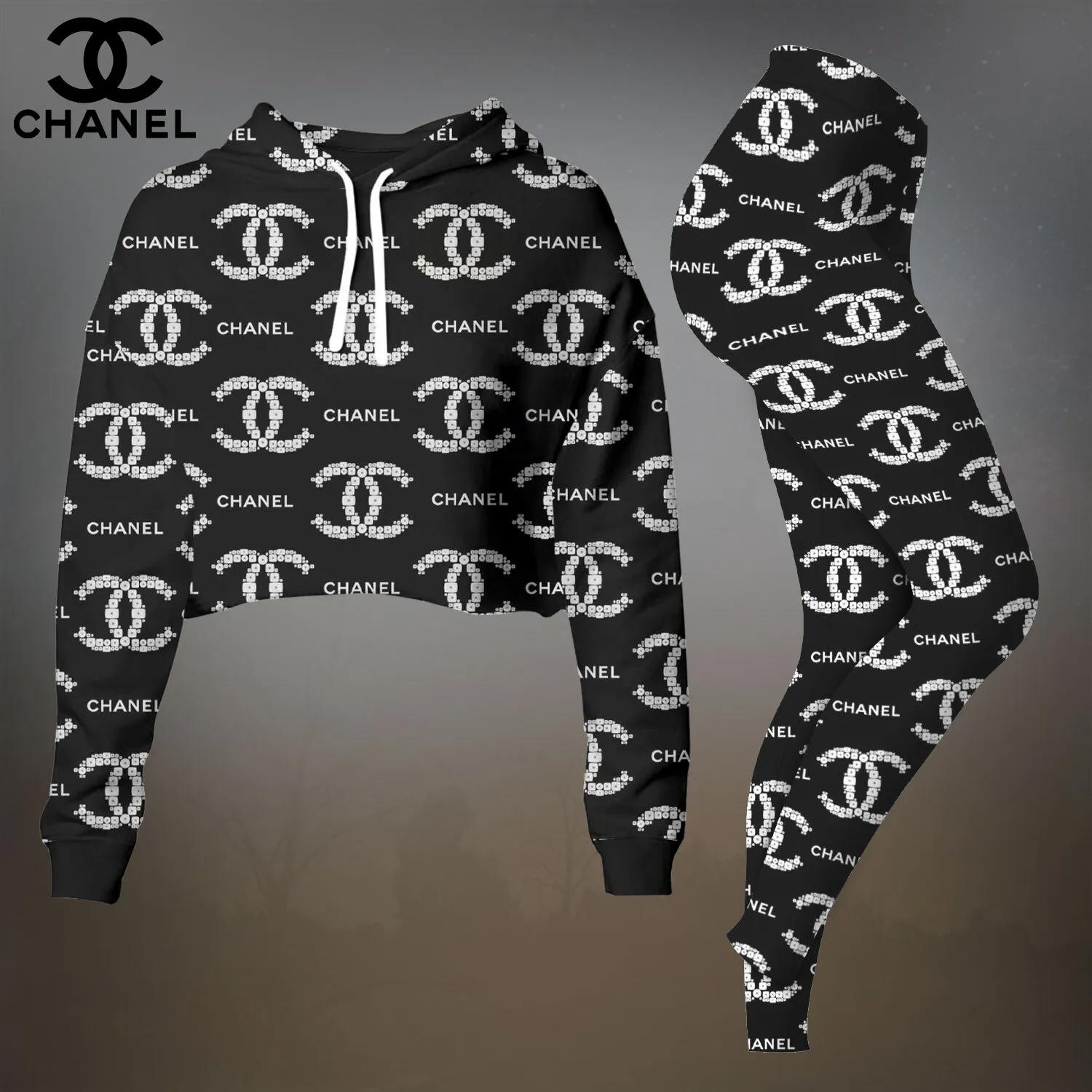 Chanel Iconic All-Over Logo Black Tracksuit Set