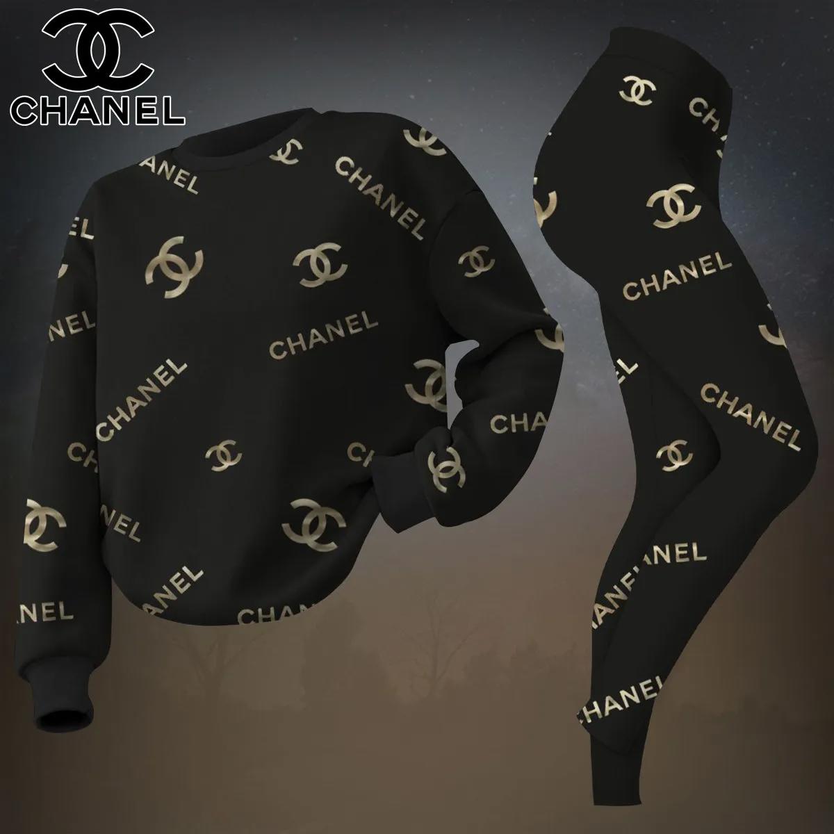 Chanel Iconic Black and Gold Sweatshirt & Leggings Set