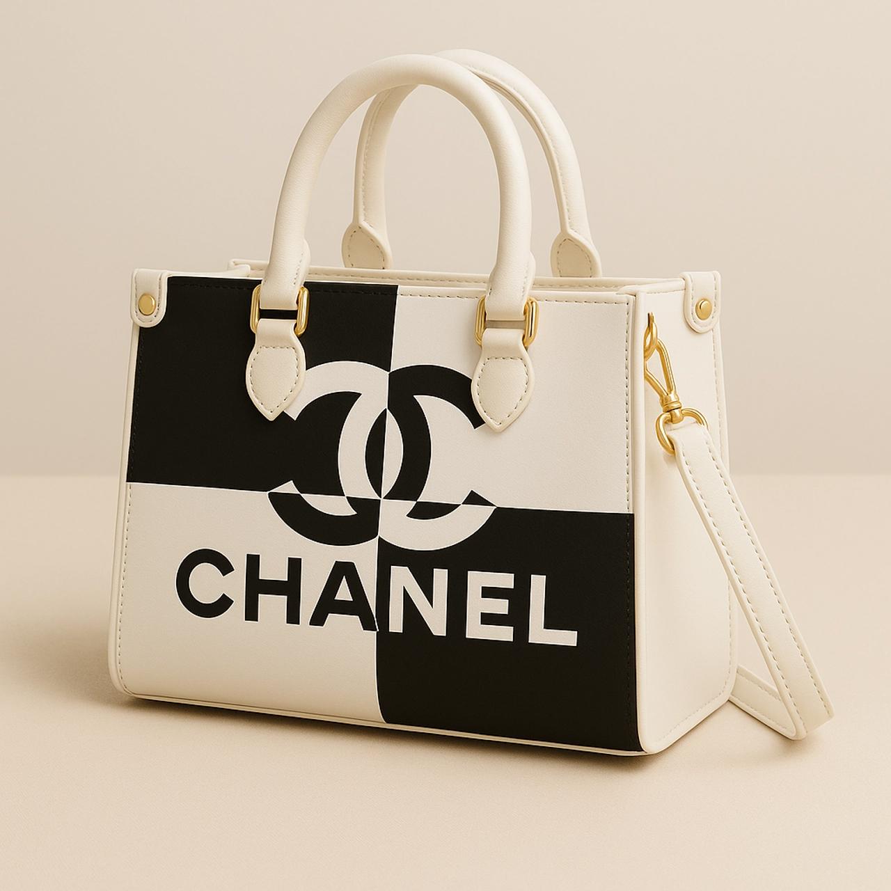 Chanel Iconic Black and White Leather Handbag with CC Logo
