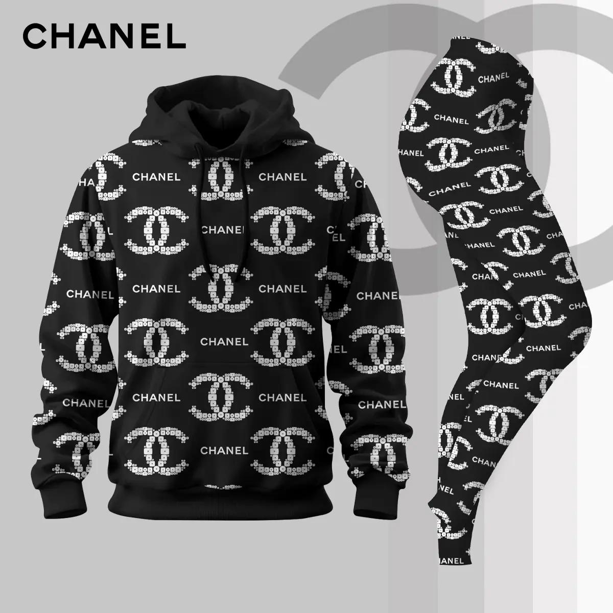 CHANEL Iconic Black & White Logo Hoodie Set