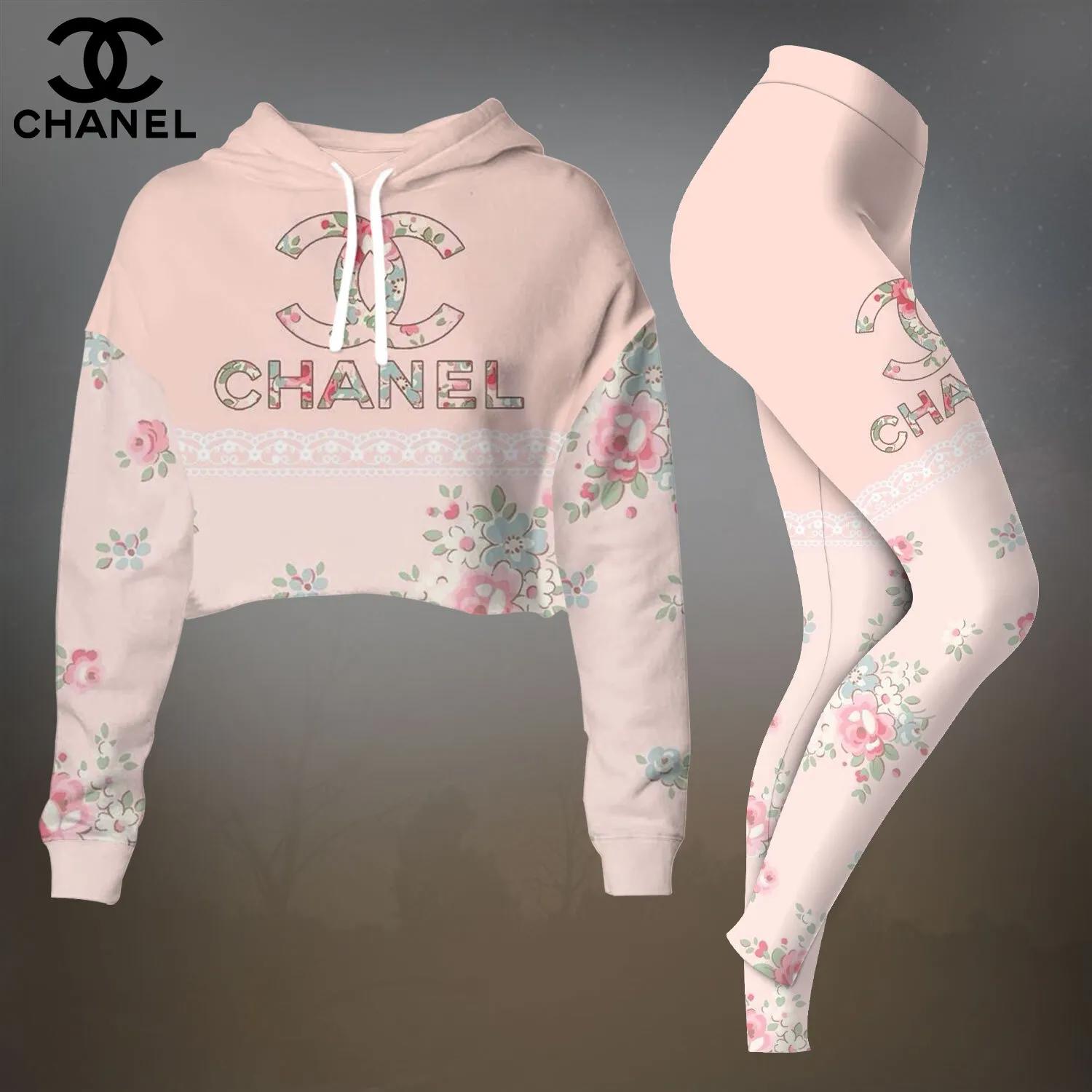 Chanel Iconic Floral Crop-Top T-Shirt and Leggings Set - Chic Luxury Edition