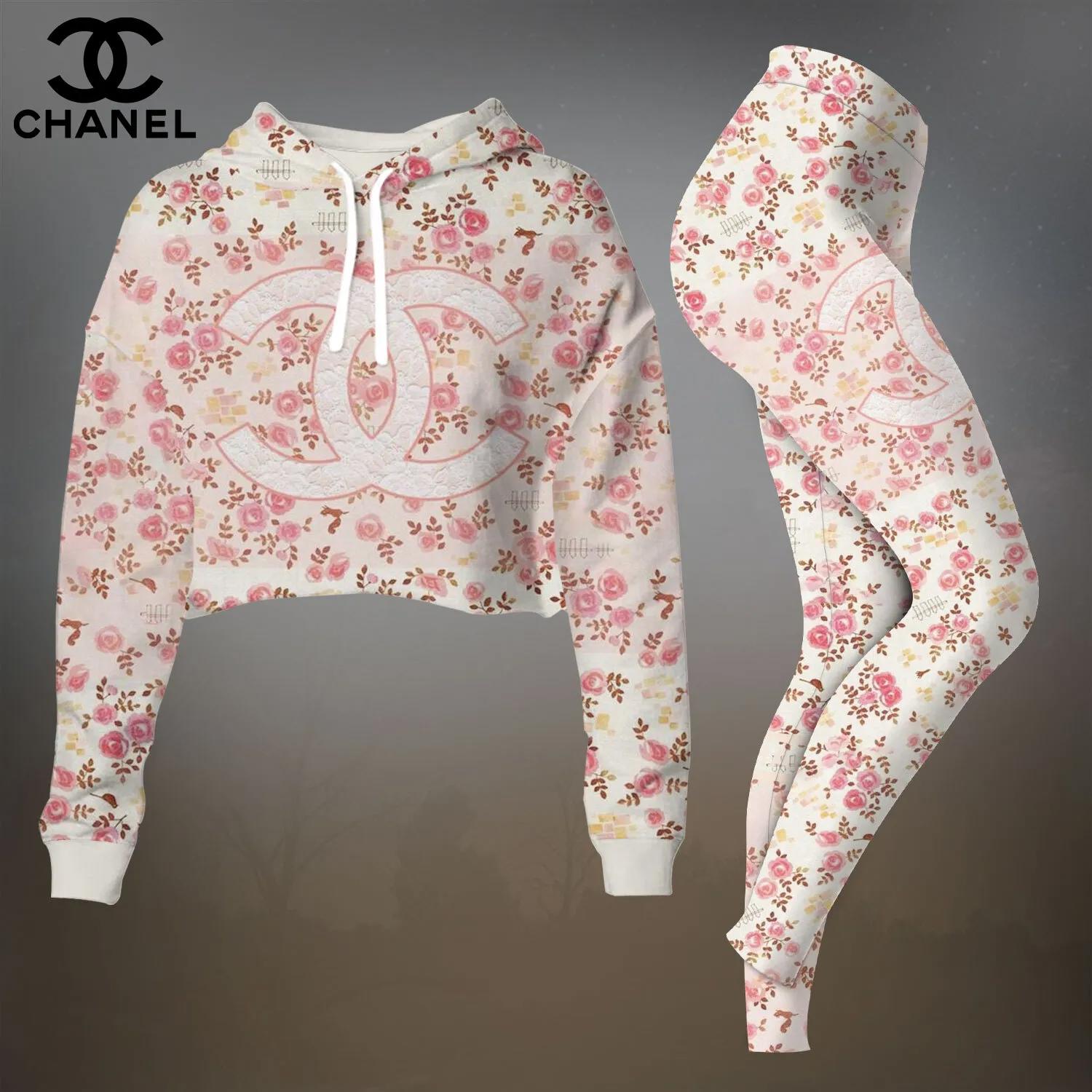 Chanel Iconic Floral Print Crop Hoodie and Leggings Set