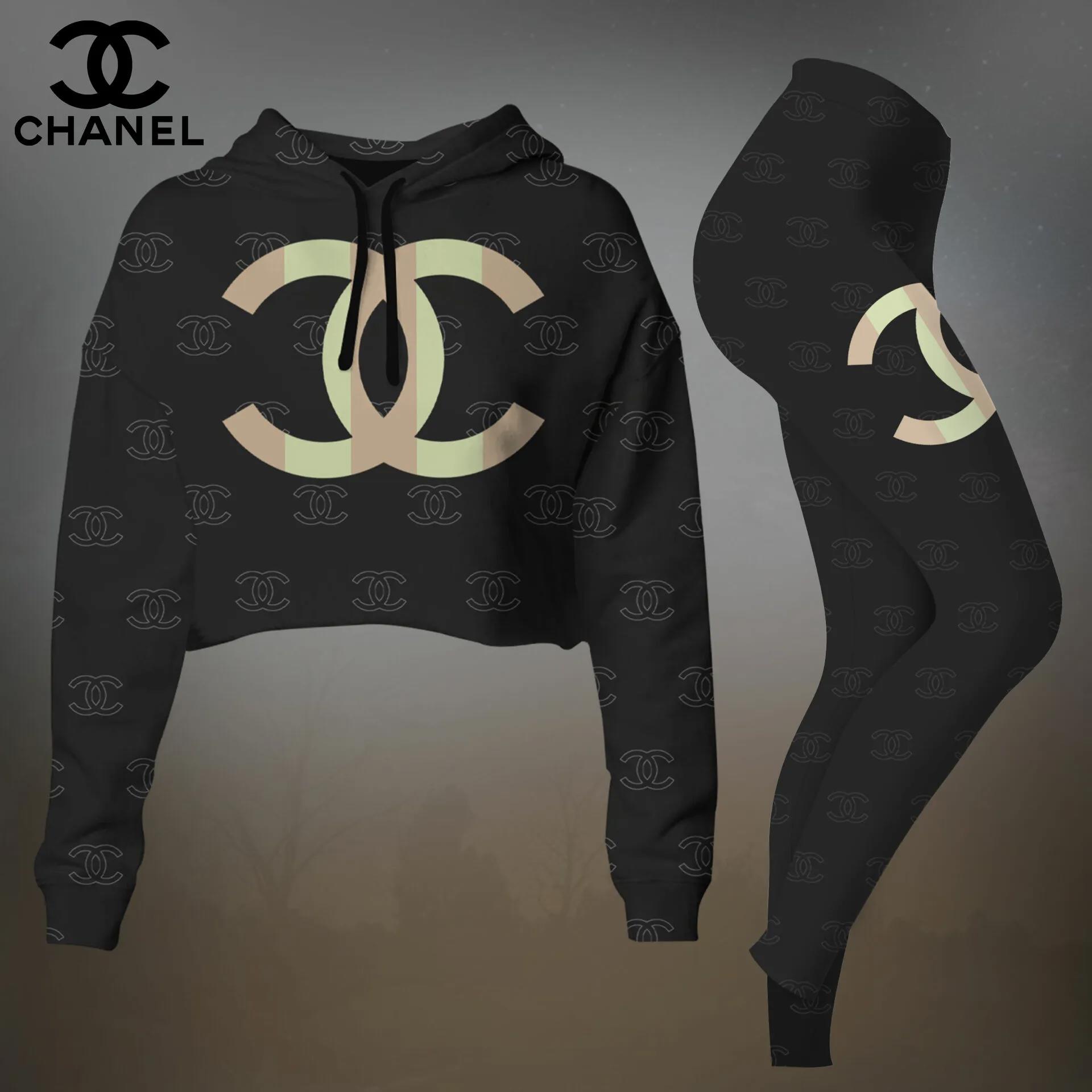 Chanel Iconic Gold CC Logo Hoodie + Leggings Set