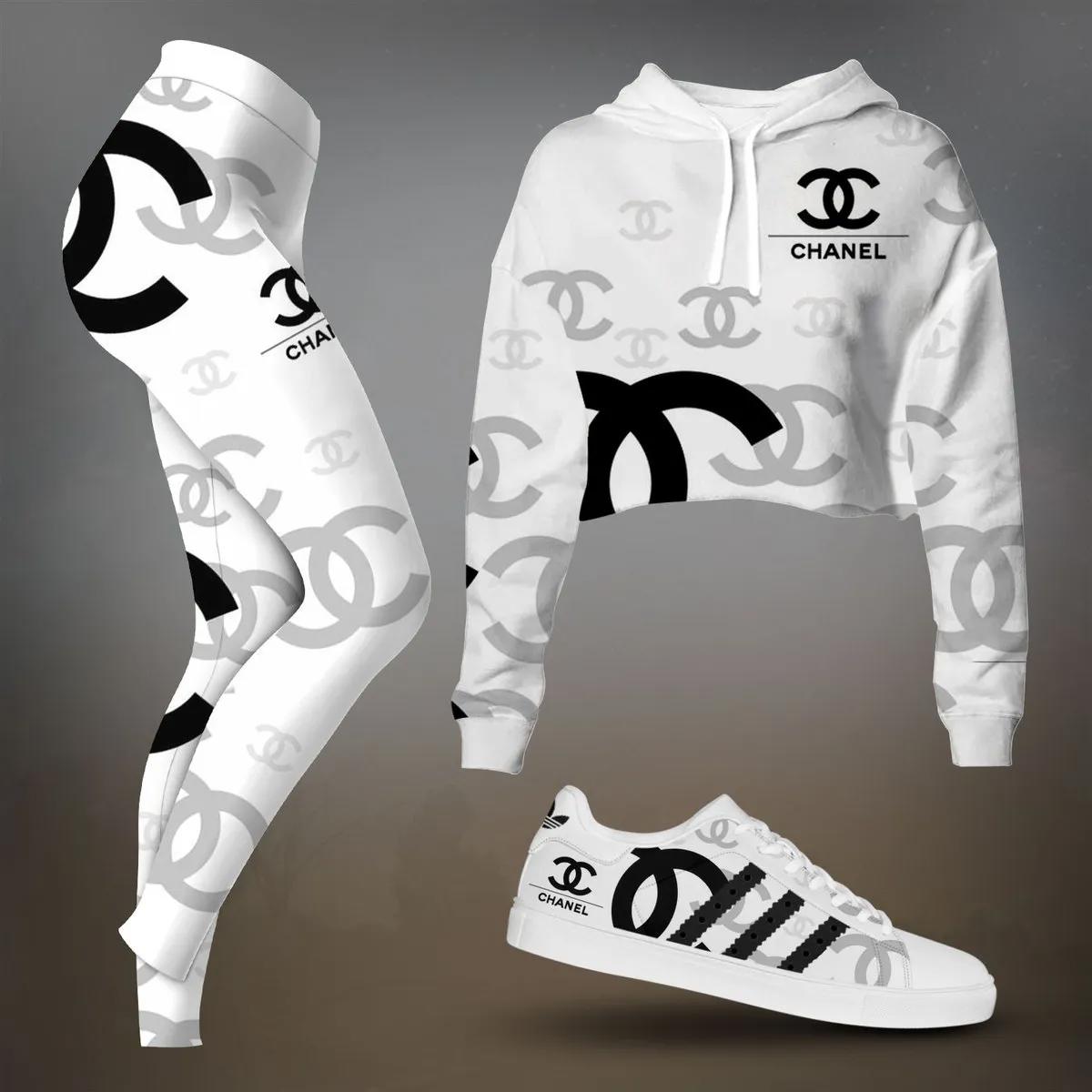 Chanel Iconic Logo Hoodie and Leggings Set - Edgy Style