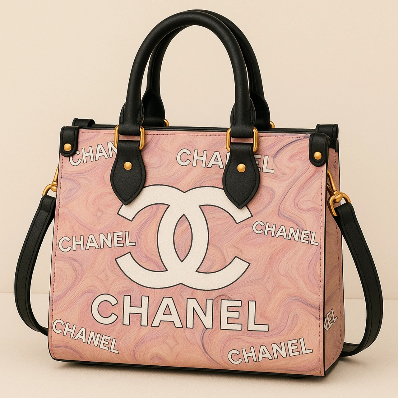 Chanel Iconic Marble Leather Tote Bag Pink