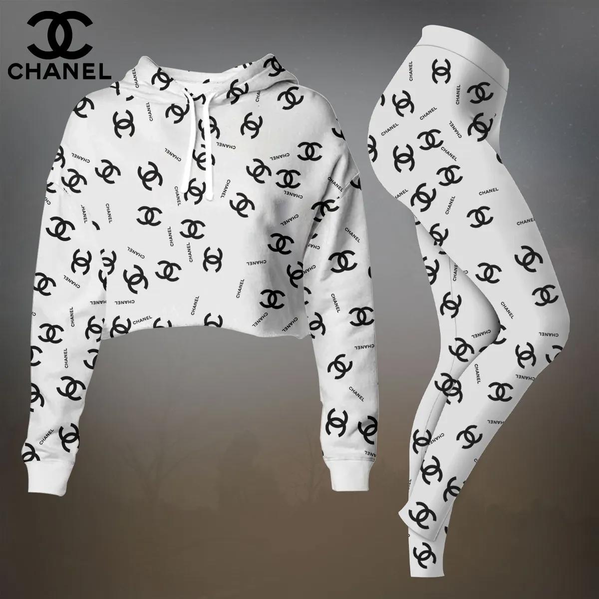 Chanel Iconic Monogram Cropped T-Shirt and Leggings Set - Chic White Edition