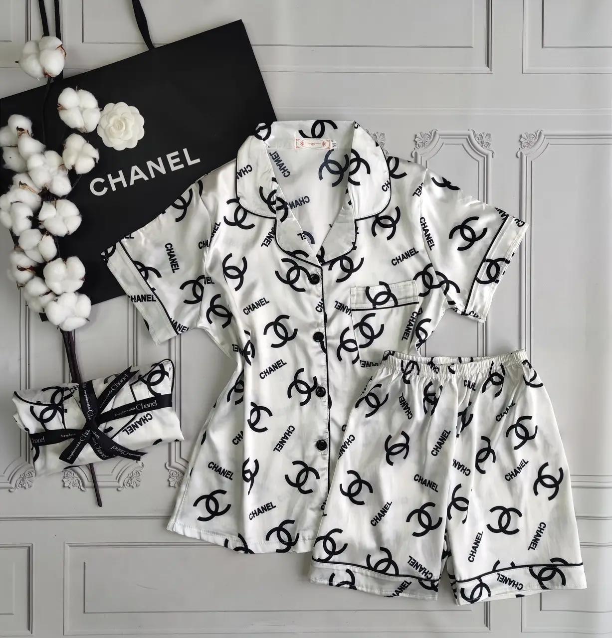 Chanel Iconic Pajama Set with Bold Logos and Elegant Style
