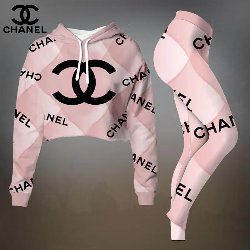 Chanel Iconic Pink Cropped T-Shirt and Leggings Set