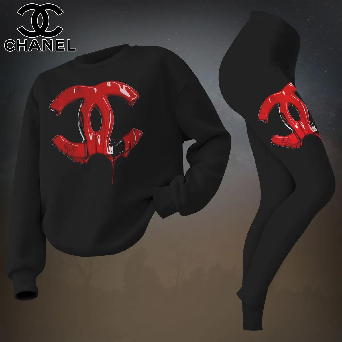 Chanel Iconic Red Logo Sweatshirt & Leggings Set