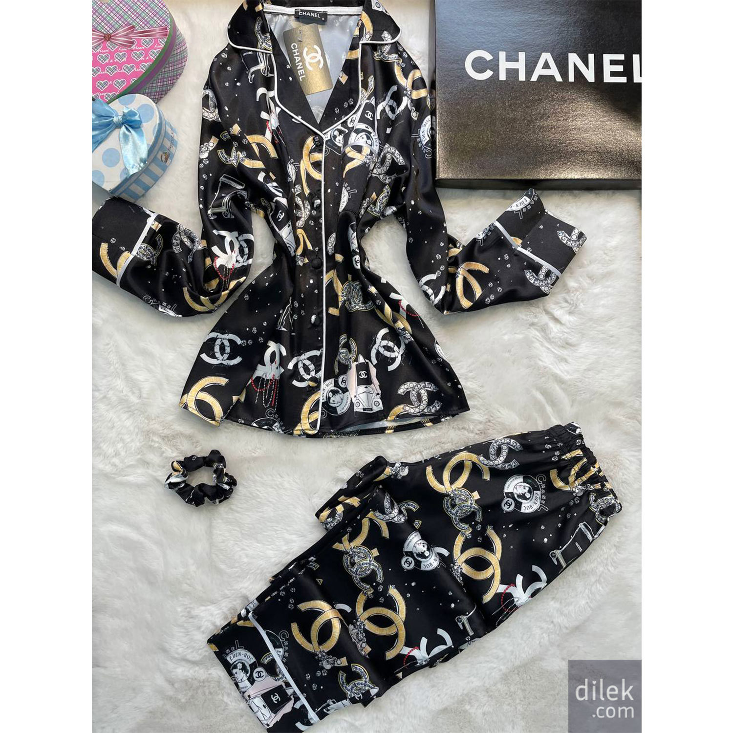 Chanel Iconic Satin Pajama Set Luxury Loungewear