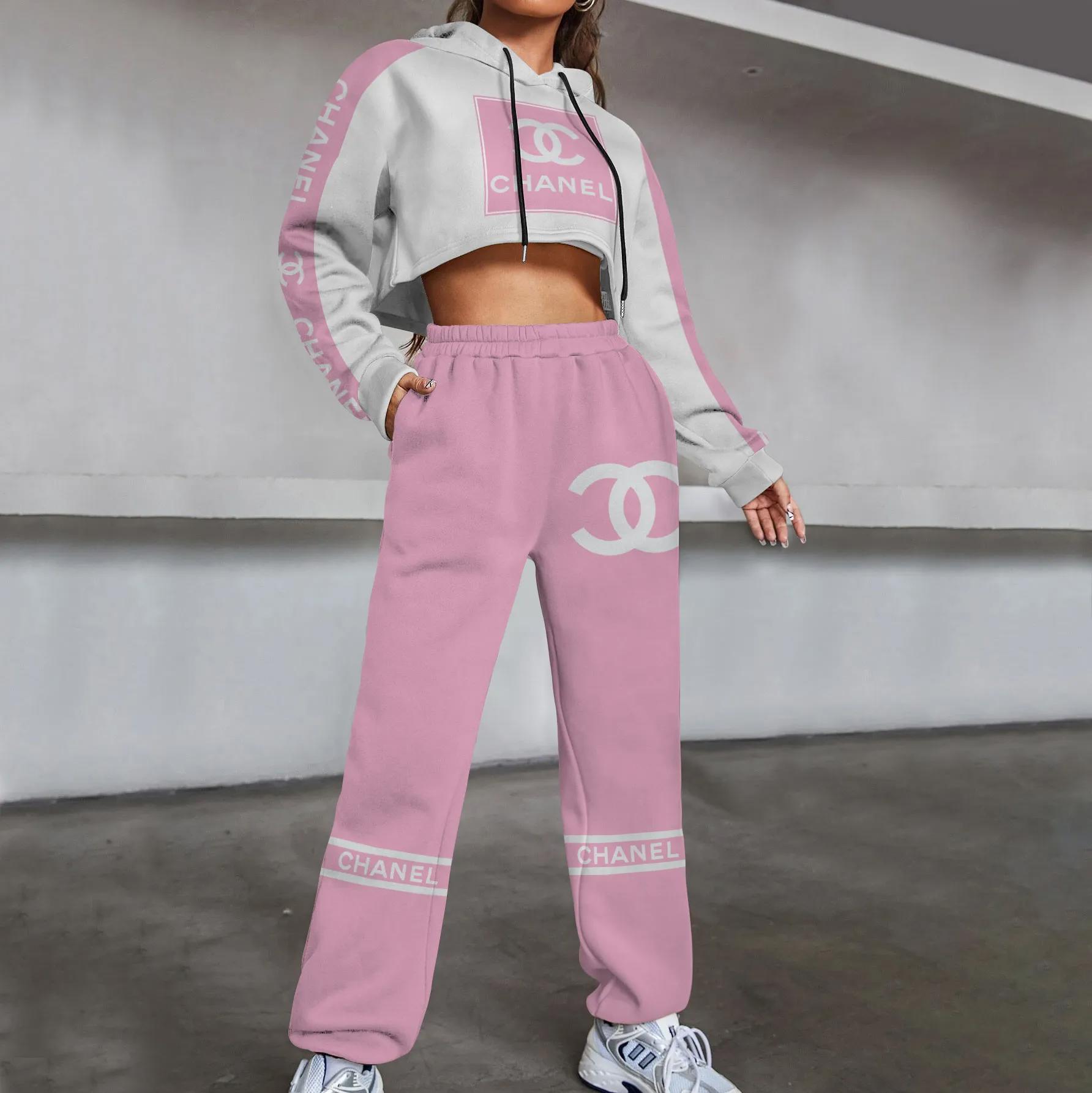 Chanel Iconic Sweatpants & Hoodie Set in Pastel Pink