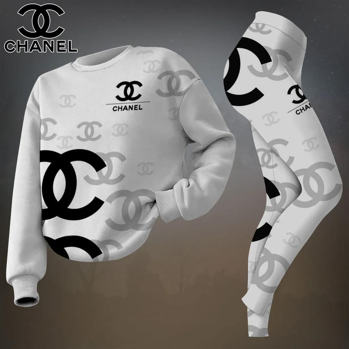 Chanel Logo Print Sweatshirt & Leggings Set | Chic Comfort Bundle