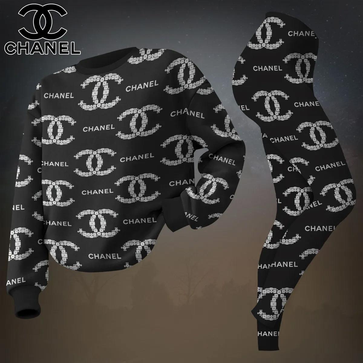 Chanel Luxe Black CC Iconic Sweatshirt & Leggings Set