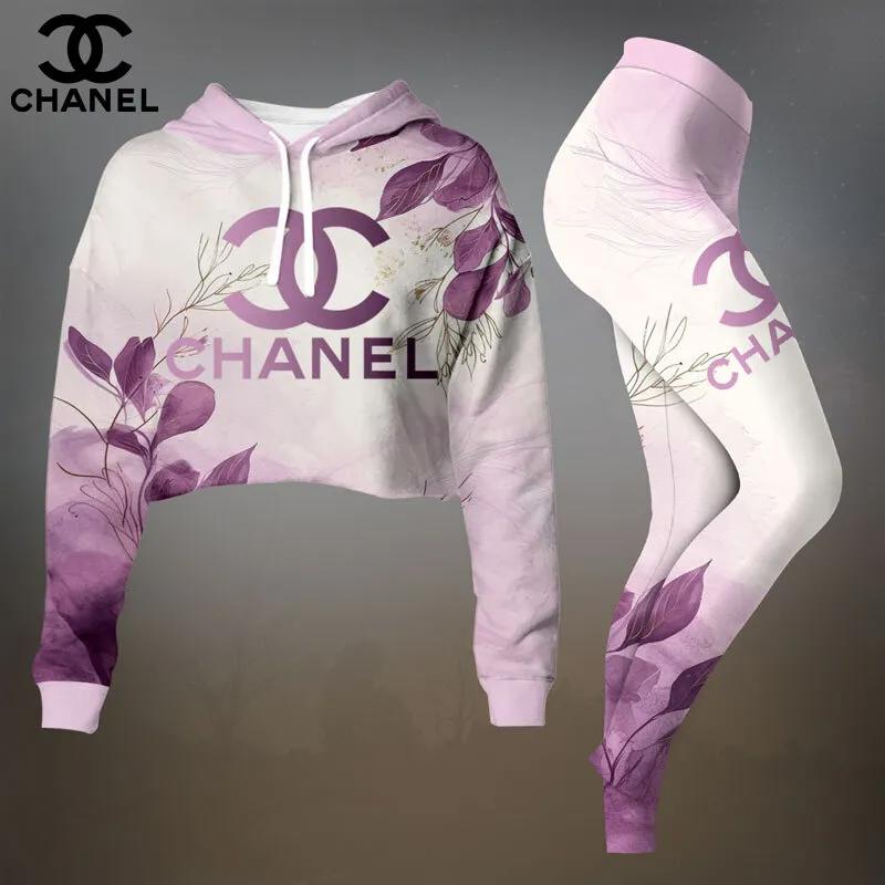 Chanel Luxe Purple Floral Crop-Top T-Shirt and Leggings Set - Modern Chic