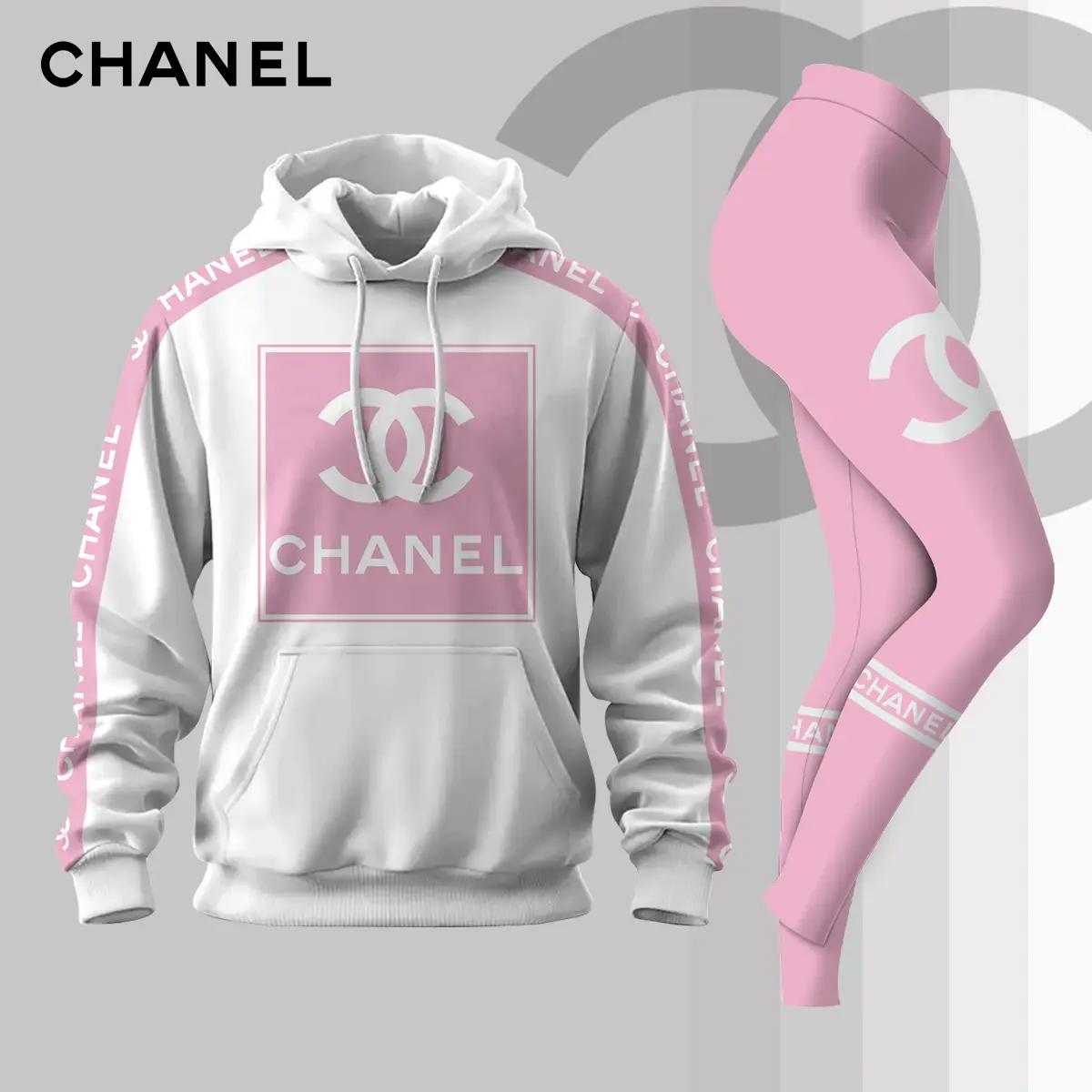 Chanel Luxury Hoodie & Leggings Set with Pink Trim