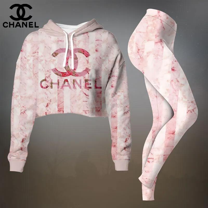 Chanel Marble Print Crop Hoodie Set
