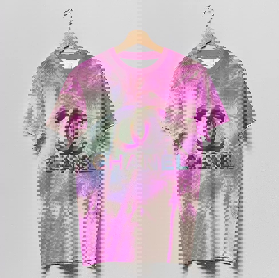 Chanel Palm Tree Tie-Dye T-Shirt 3D
