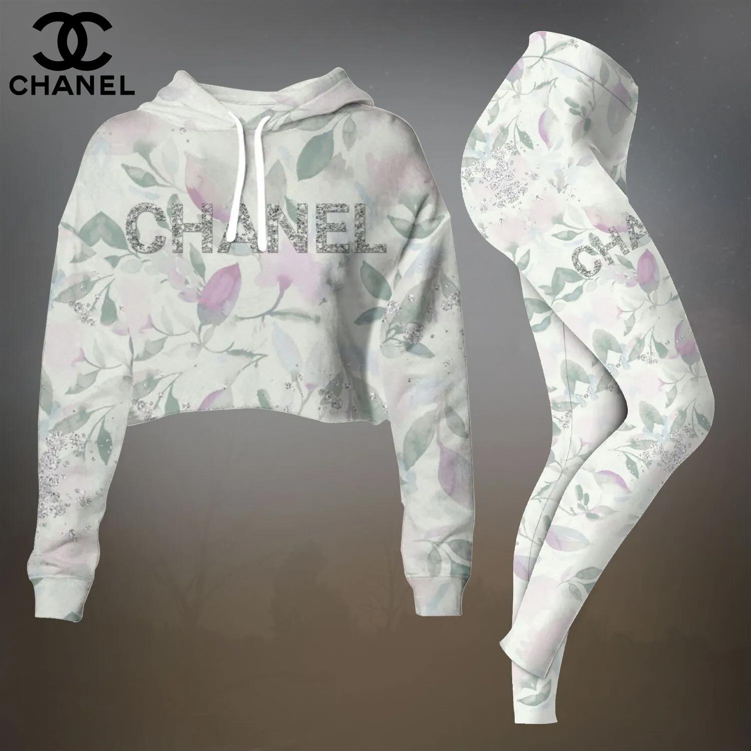 Chanel Pastel Floral Crop-Top T-Shirt and Leggings Set - Luxe Edition