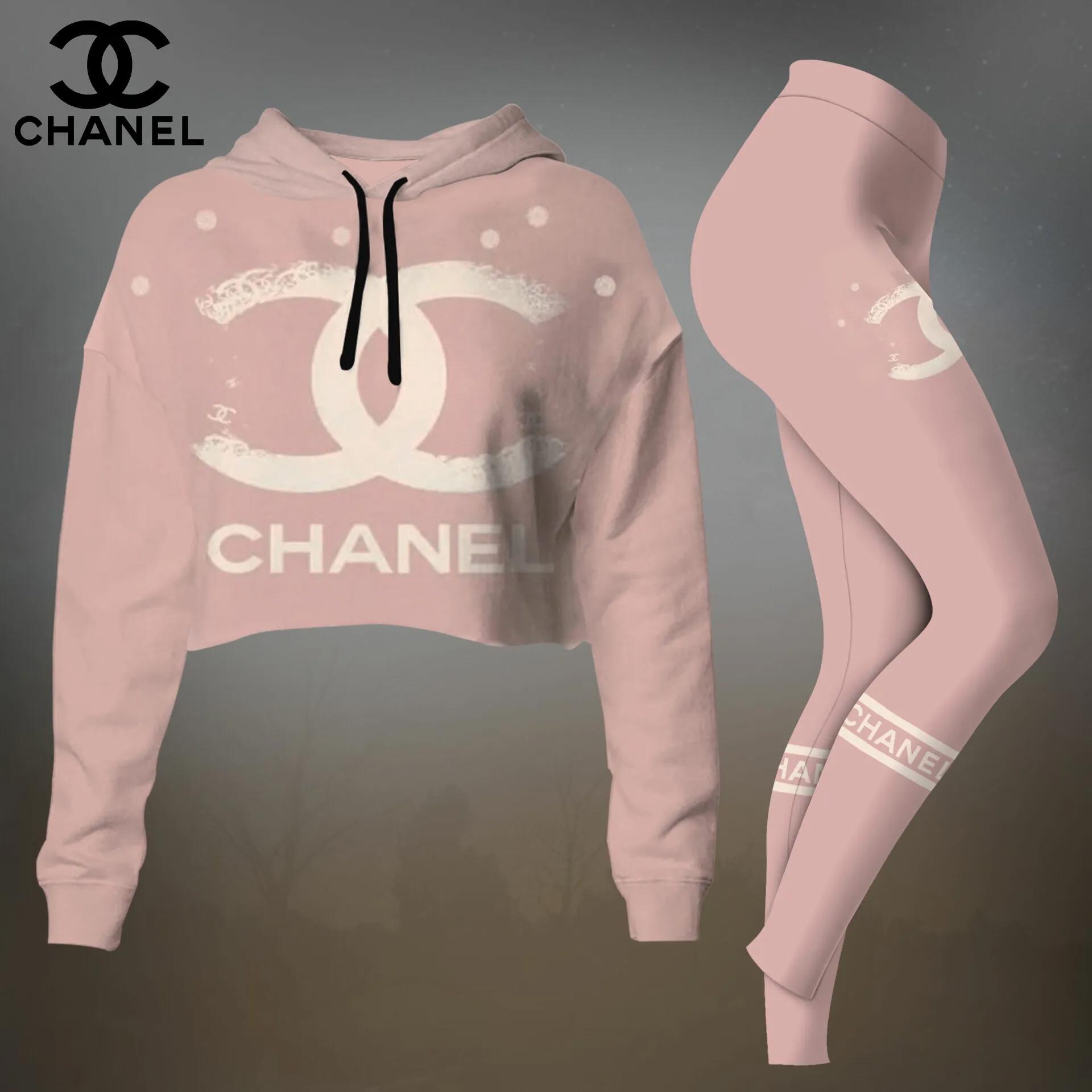 Chanel Pink Cropped Hoodie & Leggings Set