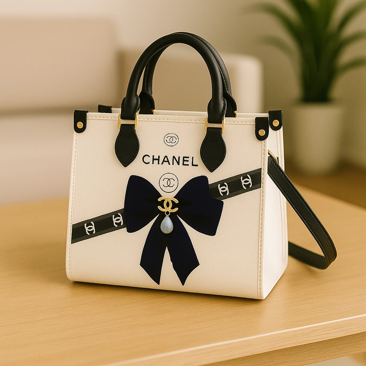 Chanel Statement Bow White Leather Handbag