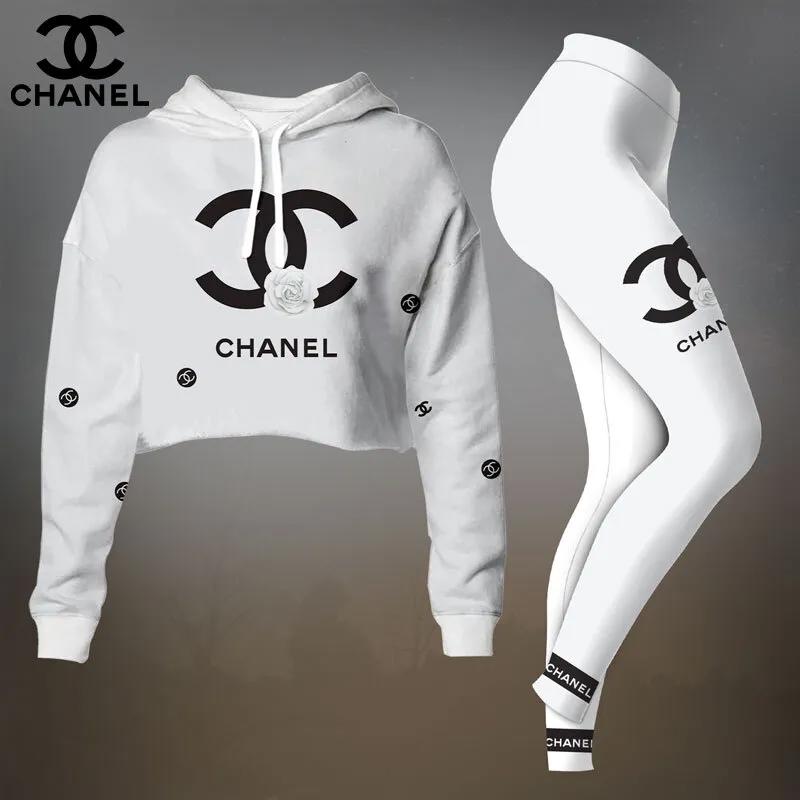 Chanel White Cropped Hoodie and Leggings Set | Classic & Luxe