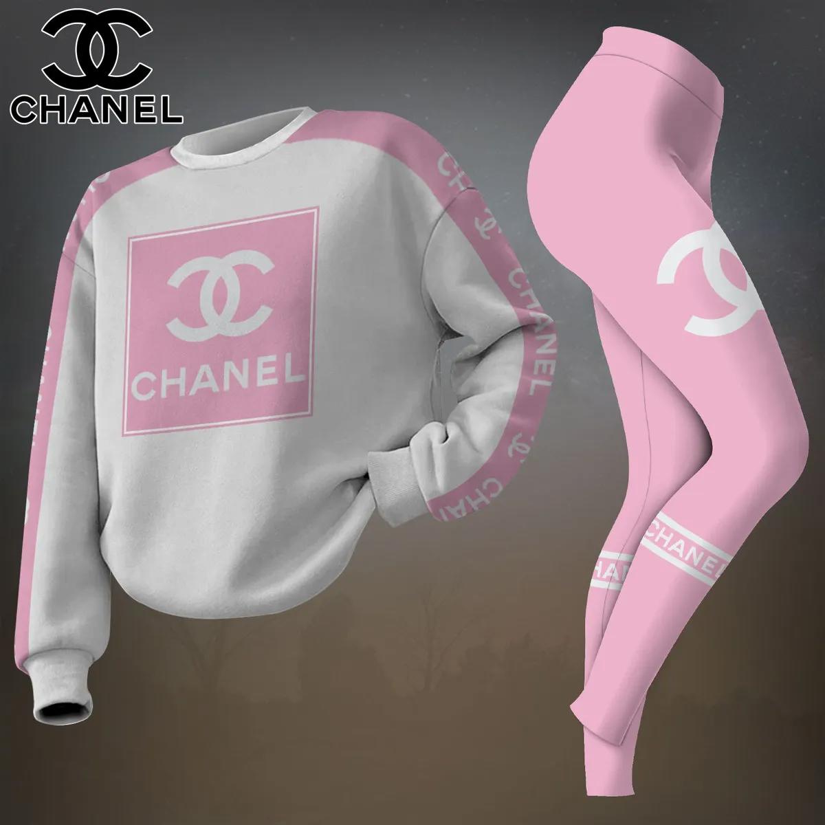 Chanel's Chic Pink and Gray Sweatshirt & Leggings Set