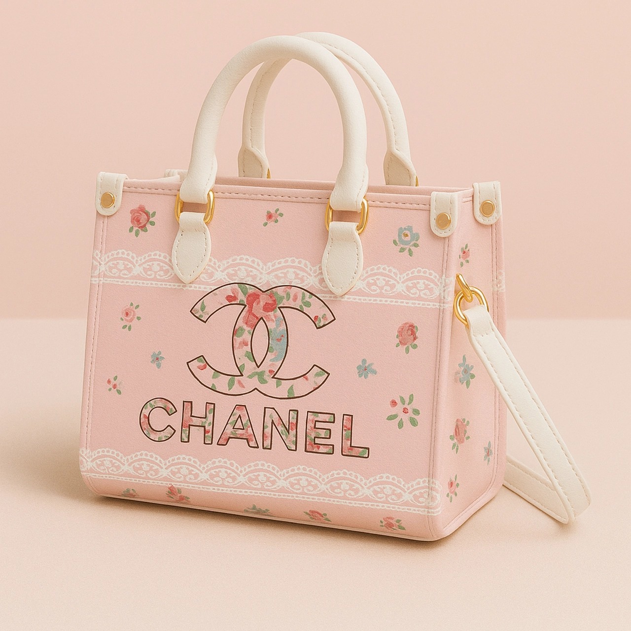 Chanel's Elegance in Pink and Lace Leather Handbag