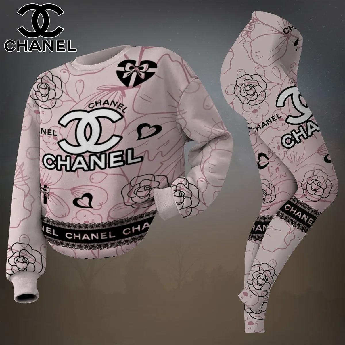 Chanel's Iconic Camellia Print Sweatshirt & Leggings Set - Premium Quality Luxury Edition