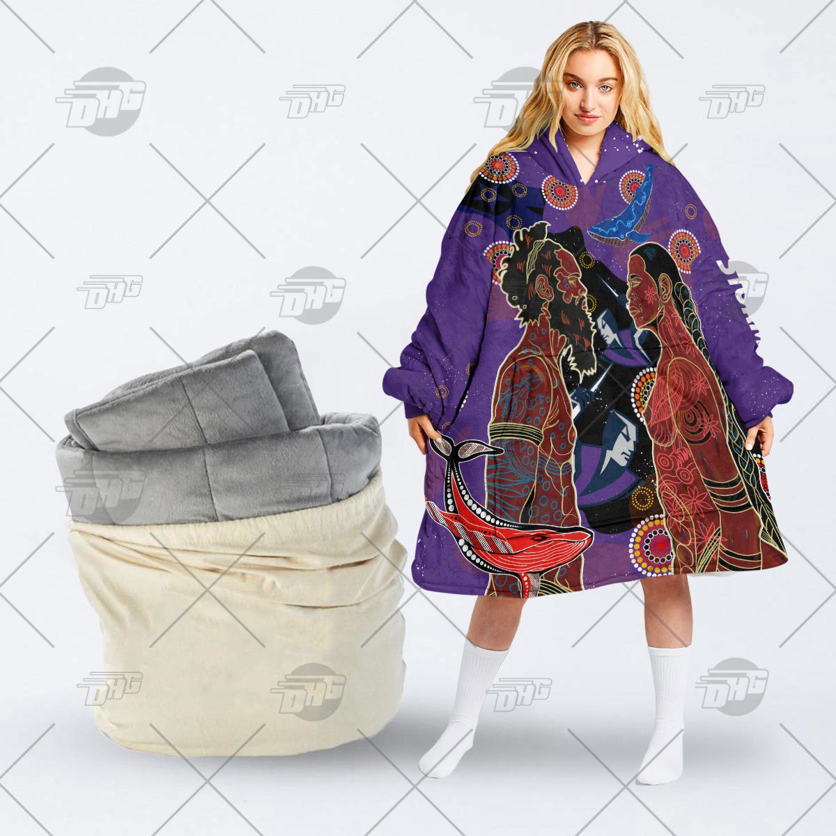 Chic Purple Oodie Hoodie with Vibrant Aboriginal Art